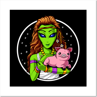 Hippie Alien Girl Vegan Animal Lover Posters and Art